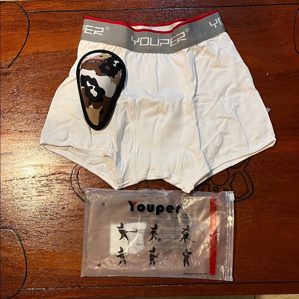 2 White Boxer Briefs with Protective Cup for boys